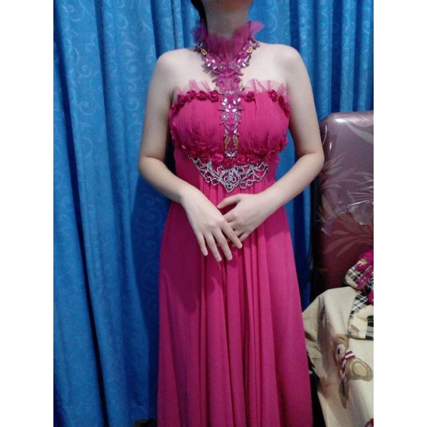 GAUN PESTA LONG DRESS WARNA PINK FUSCHIA MURAH