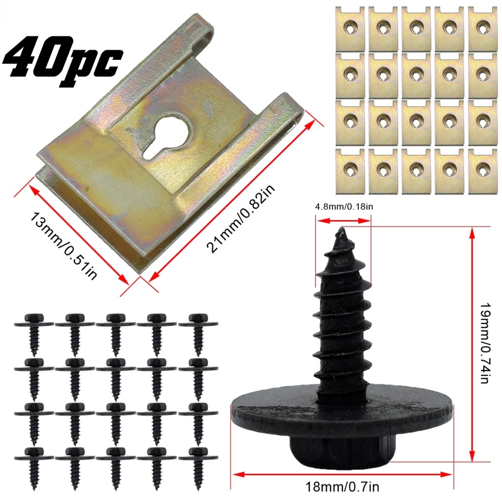 40pcs / Set J98 + J260 Klip Pengencang Baut Hex Bentuk U Bahan Metal Untuk Reparasi Mobil
