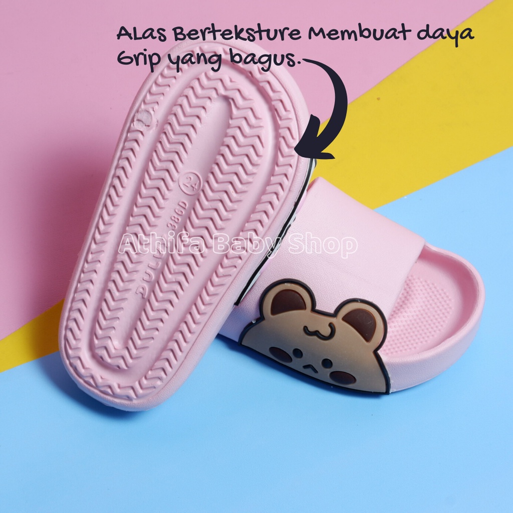 Sandal Slop Flip Flop Anak Perempuan Selop Anak-anak Cewe Cewek Sendal Bayi Balita Karakter Kelinci Beruang Panda Lucu Usia 1 2 3 4 5 Tahun Size 24-29 -Dulux 386D-