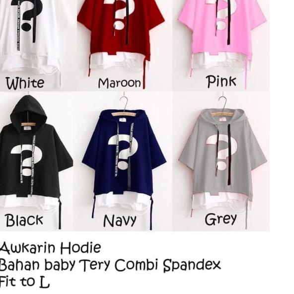 ۞ AWKARIN HOODIE PINK BAJU ATASAN SWEATER WANITA LENGAN 3/4 PAKAIAN - Putih ♪