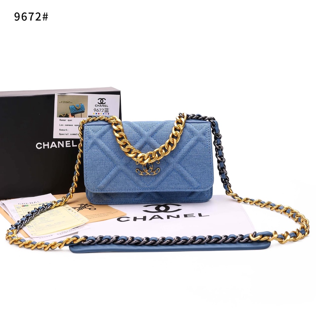 CH 19 Denim Jeans With Leather Mini Flap HandBag 9672