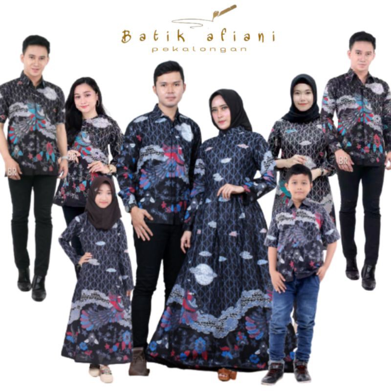 Batik Couple Keluarga Sania Ruffle Ori Ndoro Jowi Dnt Motif Rembulan Abu