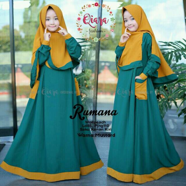 BK RUMANA KIDS GAMIS ANAK SYARI ORIGINAL BY QIARA BAJU MUSLIM SYARI ANAK GAMIS WOLFIS
