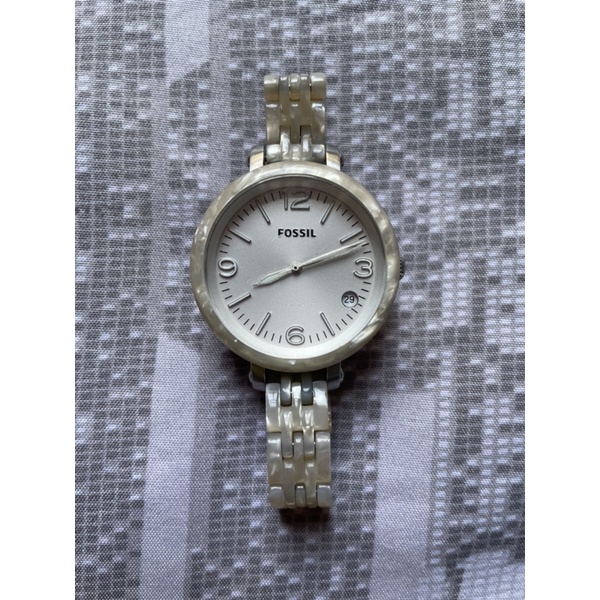 SOLD PRELOVED Fossil Pearl White Medium Size JR1409 Watch / Jam Fossil Jengkol Pearl Putih Medium Pr