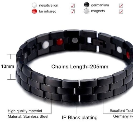 gelang magnet titanium full black gelang kesehatan fashion import