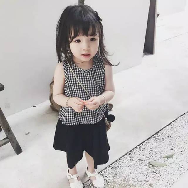 [Mr.Gabor] Setelan anak perempuan baju dan celana kotak-kotak korea  / CAMELIA SET