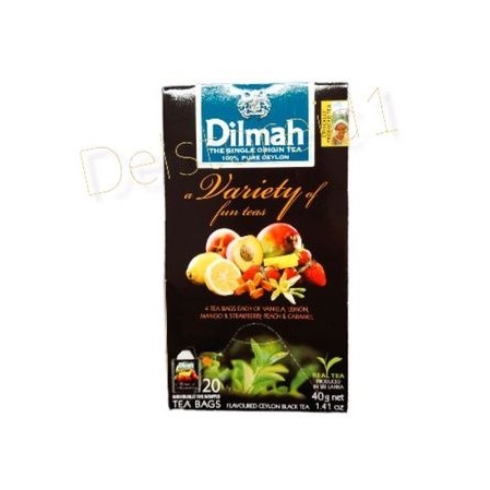 

Dilmah a variety of fun teas 4 tea bag each of vanilla, lemon, mango and strawberry, peach and caramel 20 tea bag 40 gr