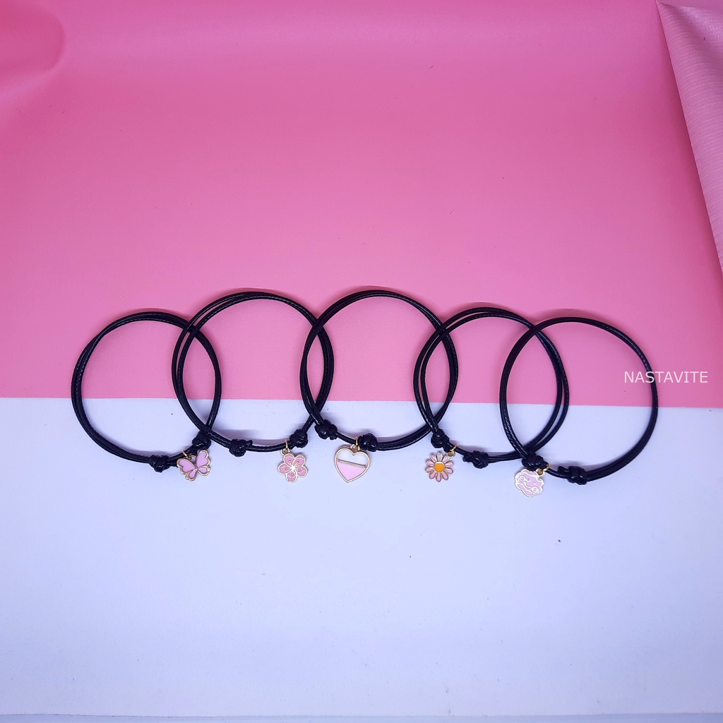 Gelang Liontin Kupu Kupu Couple Awan Tali Korea Hitam Persahabatan Pacar Bestie Love Gelang Sunflower Pink Series Murah