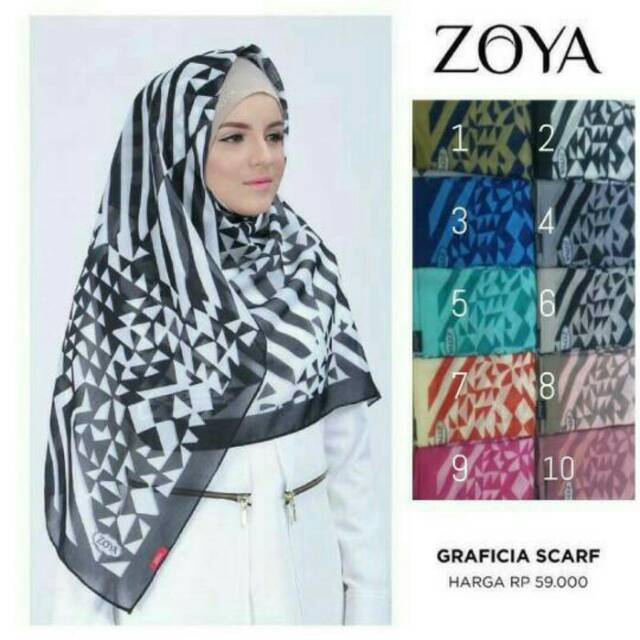 Kerudung Segiempat GRAFICIA SCARF Motif Garis Abstrak By Zoya