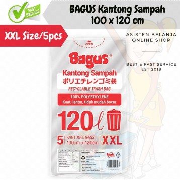 BAGUS Kantong Plastik Sampah 120liter [ Size XXL / 5pcs ] Kuat Jumbo Besar Ramah Lingkungan