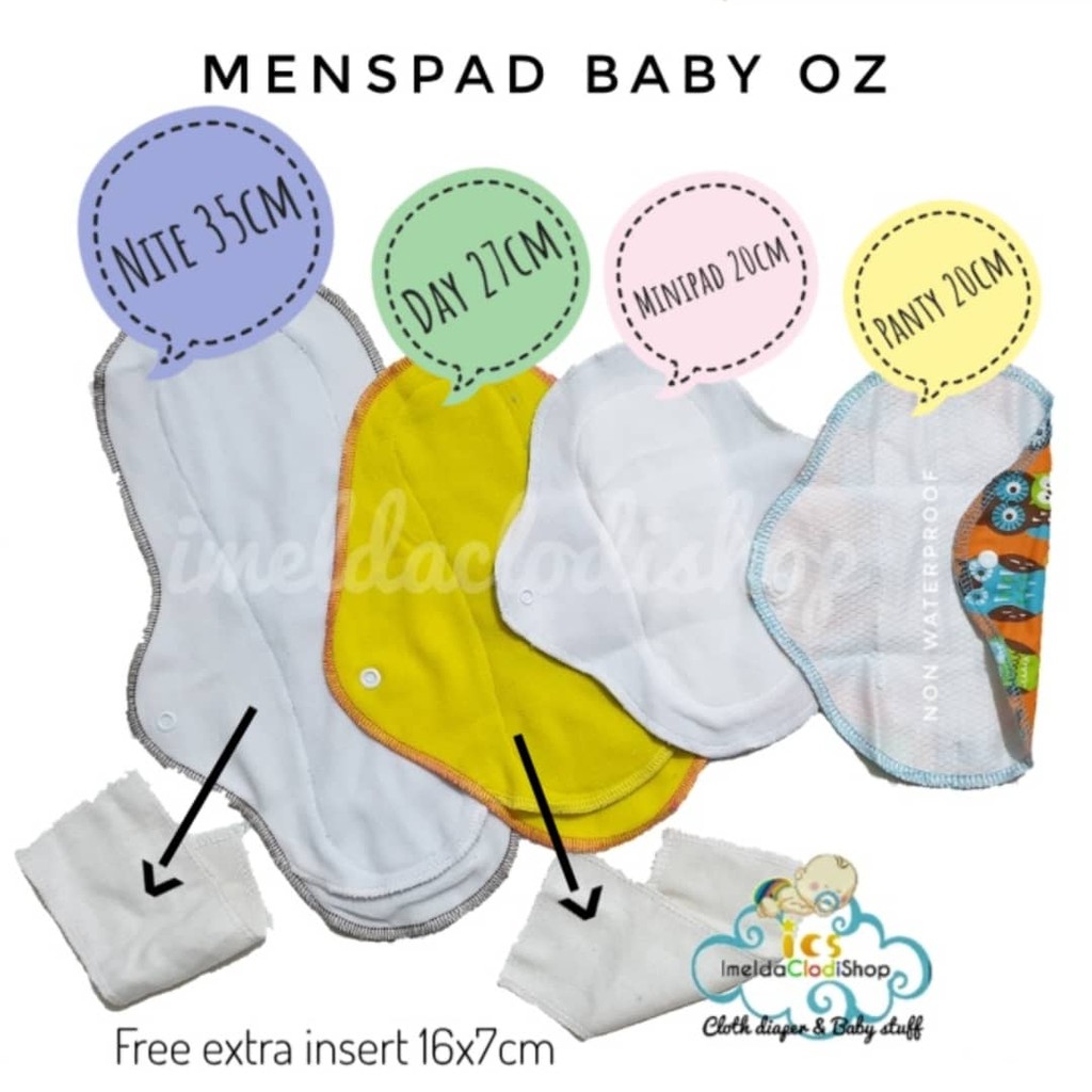 Menspad Baby Oz pembalut kain warna Polos motif panty liner menspad babyOz paket