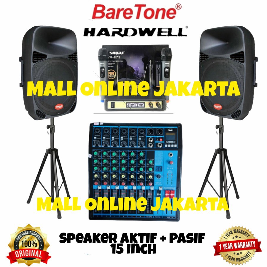 Paket Speaker Aktif pasif 15 inch Baretone Mixer Hardwell 8 channel