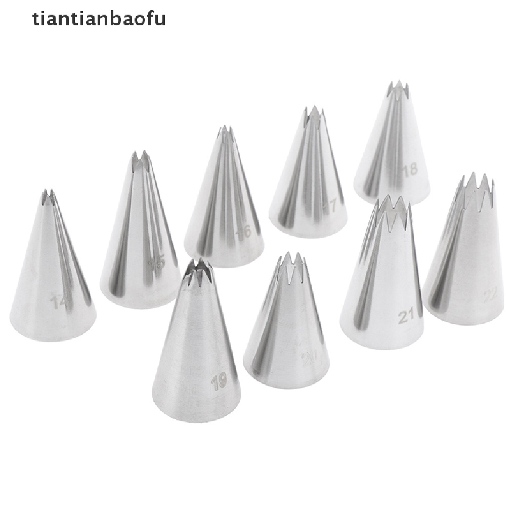 [tiantianbaofu] 9pcs Open Star Cream Piping Nozzles Cake Decorating Set Metal Pastry Bag Tips Boutique