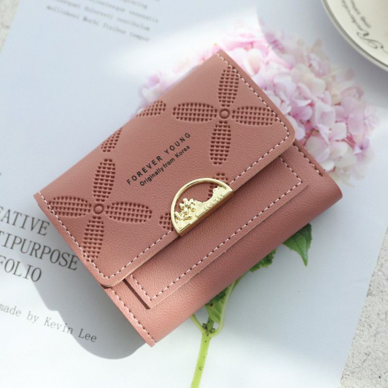 Dompet Daun Mini Dompet Kartu Dompet Uang Dompet Lipat Mini Korea Bunga