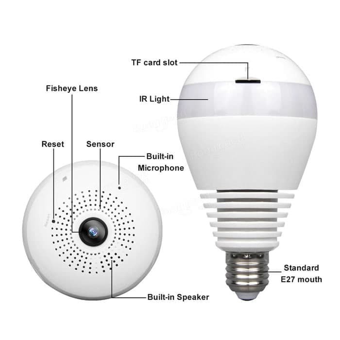 Lampu Bohlam Kamera IP Camera CCTV Bulb WiFi Panoramic V380 VR Spy Cam