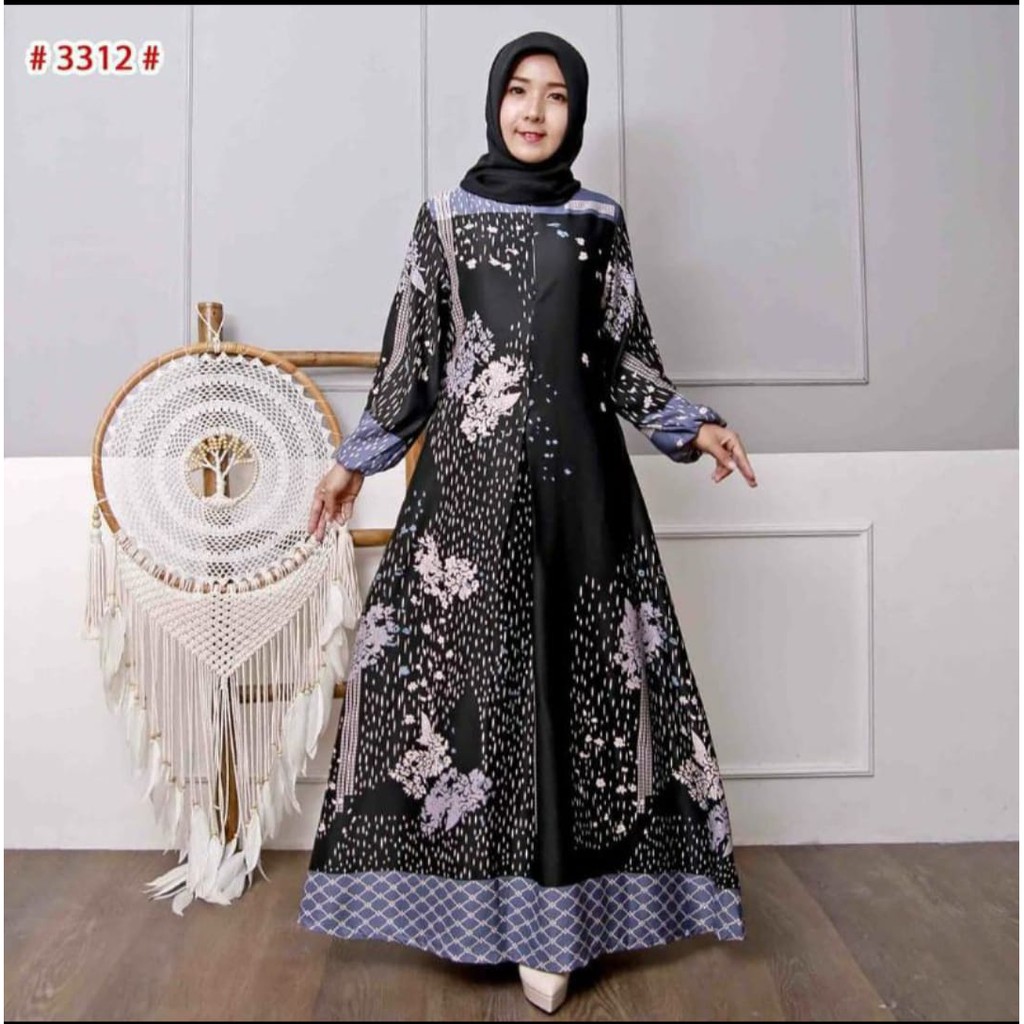 gamis terbaru bahan maxmara katun motif kembang