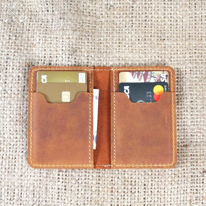 Dompet Kartu Pria Card Holder Pria Lipat Dua Kulit Asli