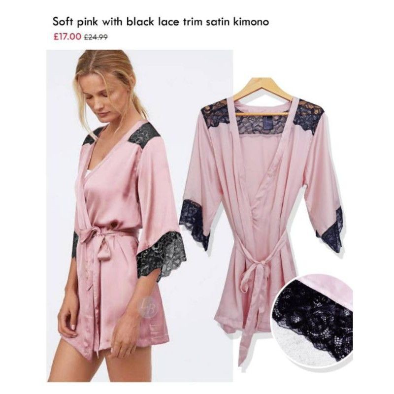 H&m hnm kimono soft pink black lace baju tidur sleepwear
