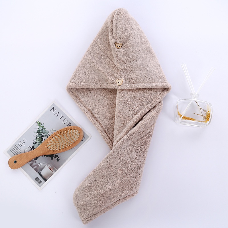 MAANGE Topi Rambut Kering Beludru Karang Wanita Cepat Kering Serap Air Tambah Tebal Topi Mandi Warna 0275