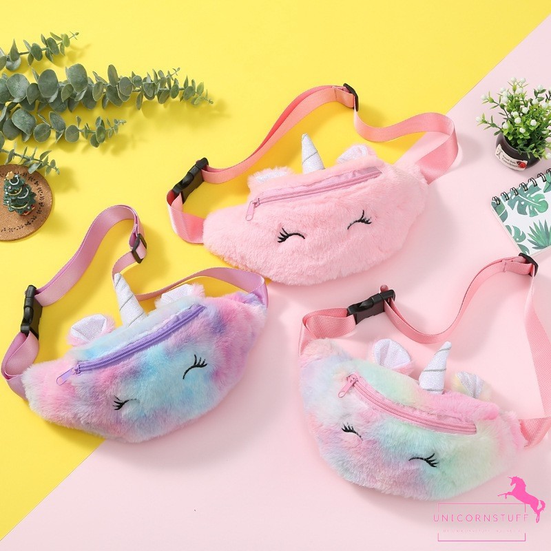 Tas Unicorn Waist Bag Anak Bahan Bulu Halus Premium