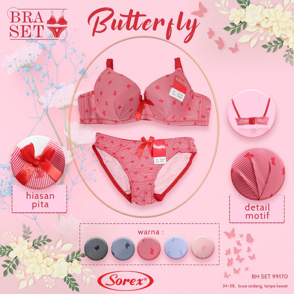 (Set Bra) Bh Bra Set Sorex 99170 / 99176 (Cup A ke B) Motif | Bra Set Pakai Kawat |kcx