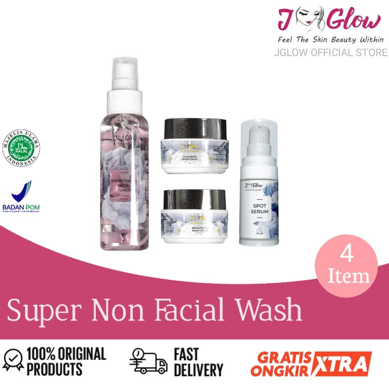 Jglow Skincare Paket Super Whitening Glowing Paket Perawatan Wajah Kecantikan Bpom-Super Non Facial