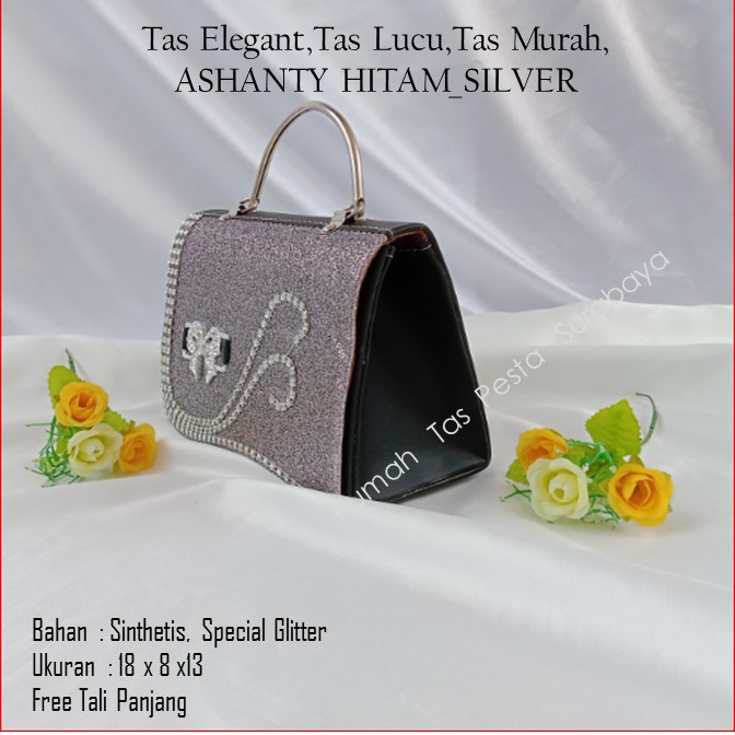 Tas Elegant,Tas Lucu,Tas Murah,ASHANTY HITAM_SILVER