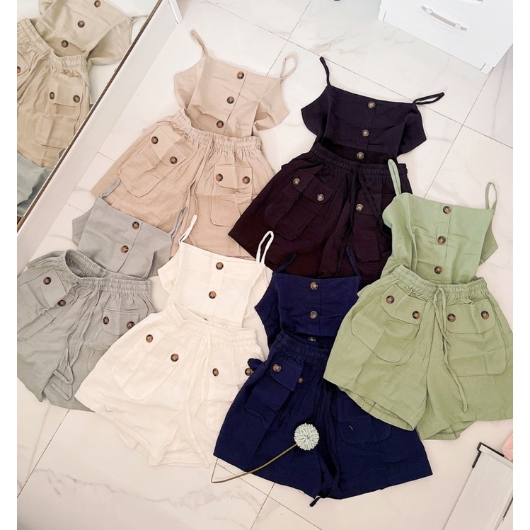 stelan tanktop+hotpants katun linen polos.set nixie wanita import murah.oneset tanktop+celanapendek linen polos wanita import murah,stelan murah wanita