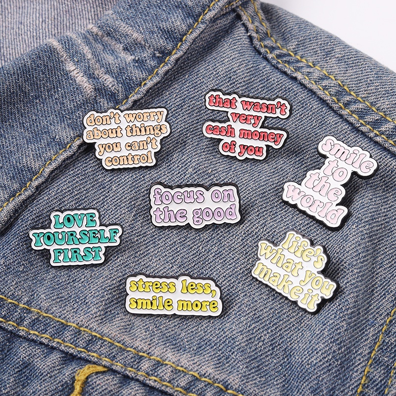 Funny Quote Enamel Pin Smile to the World Geometry Brooches Backpack Clothes Lapel Pins Metal Badge Jewery Gift for Friends