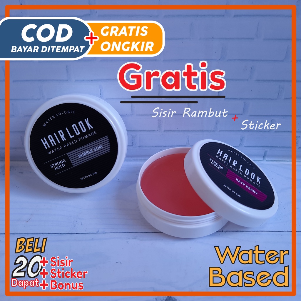 Pomade Waterbased Travel Size 55gr / Grosir Termurah / Free Sisir Rambut / Hair Look Pomade