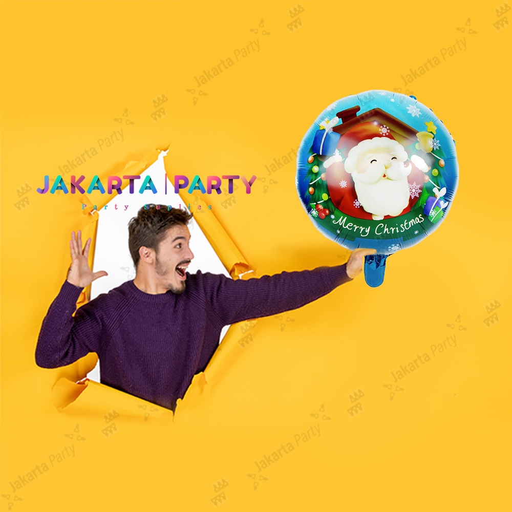 Balon Bulat Natal #1 / Balon Foil Bulat / Balon Foil Xmas / Balon Xmas