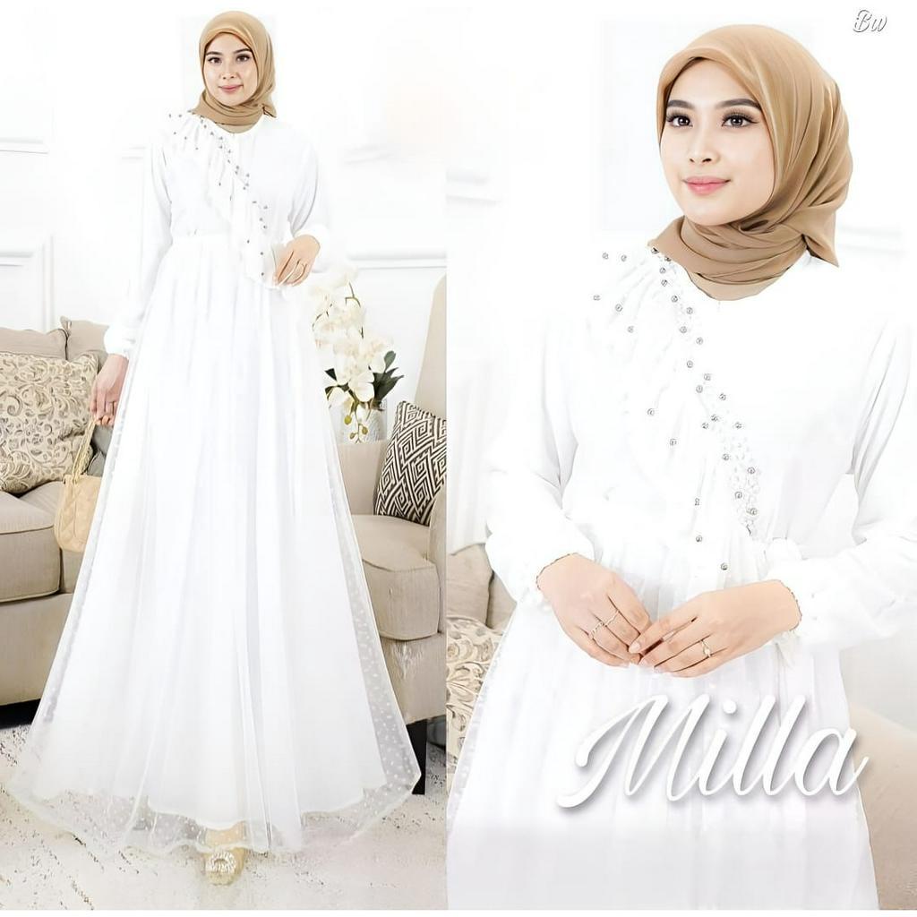 GAMIS WANITA TERBARU MILA MAXY BAHAN CERUTY BABYDOLL APLIKASI TILE DOTT APLIKASI MUTIARA DAN FULL PURING LD 100 - 120 CM UKURAN M L XL XXL GAMIS SAGE GREEN MUSLIM MODERN MAXY DRESS JUMBO WANITA KEKINIAN DRESS SAGE BRIDESMAID