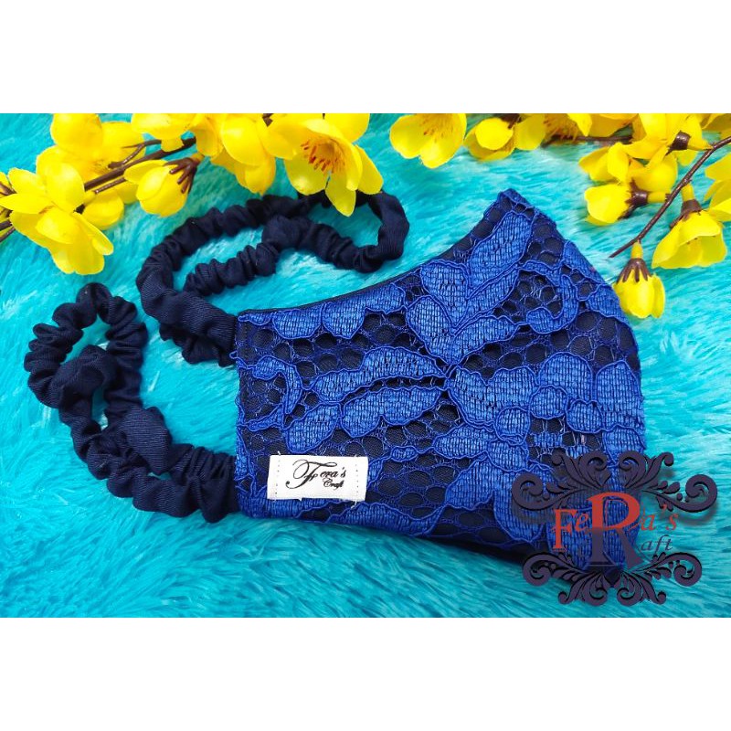 Masker Brokat Biru Dongker