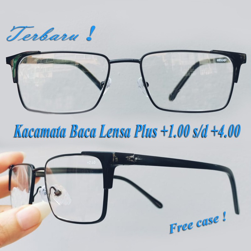 Kacamata Baca Lensa Plus (+) dari +1.00s/d +4.00 Kacamata Pria Wanita/Unisex Free Case Kacamata Plus