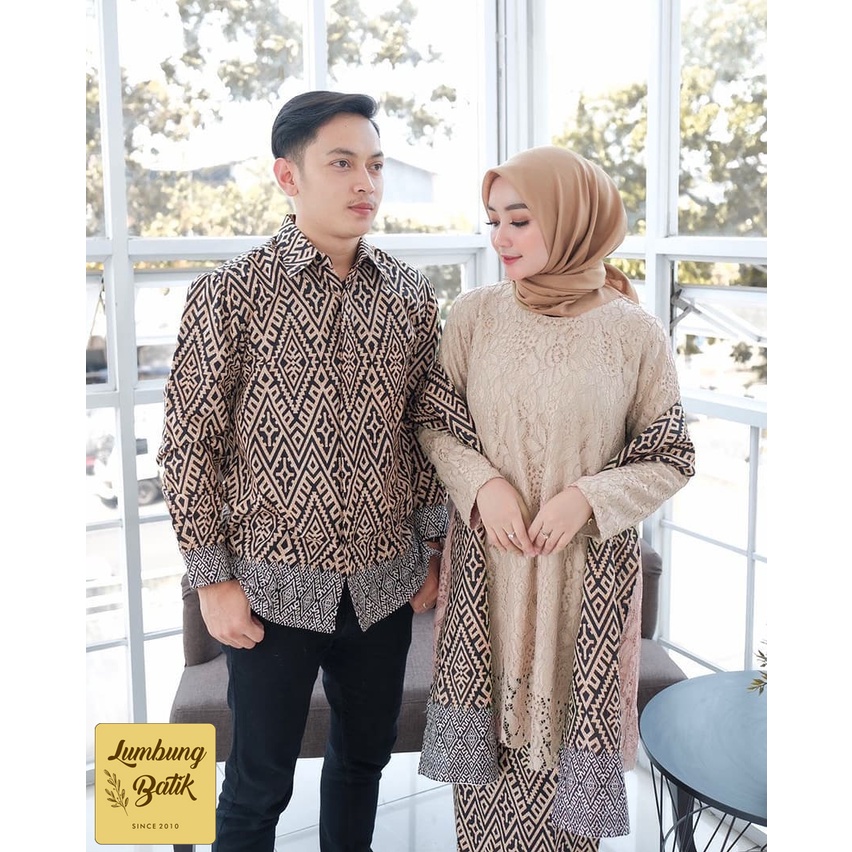 Set Couple Kebaya Broklat Cream by LUMBUNG BATIK