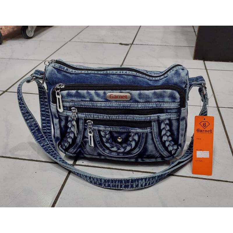 Tas slempang wanita bahan jeans denim tebal kuat jahitan rapi