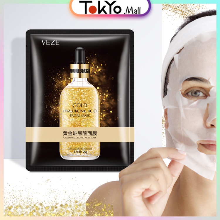 Venzen 24K Pure Gold Hydra Hyaluronic Veze Acid Mask Masker Venzen Facial Sheet Mask Masker Ekstrak 