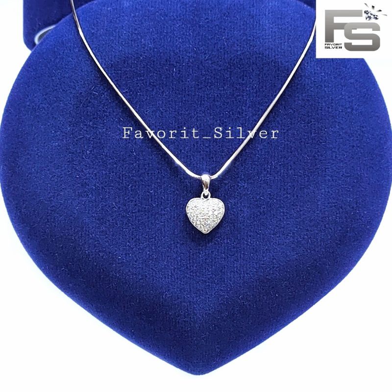 KALUNG PERAK ASLI SILVER WANITA 925 LAPIS EMAS PUTIH MODEL LIONTIN LOVE KECIL PERMATA - PERHIASAN PE