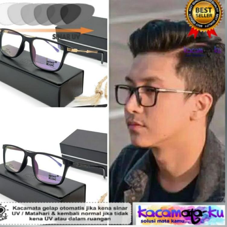 [9V0➟] Kacamata Minus Pria Sporty Fashionable Photocromic Antiradiasi M-195 Square MTModel #Terbaru