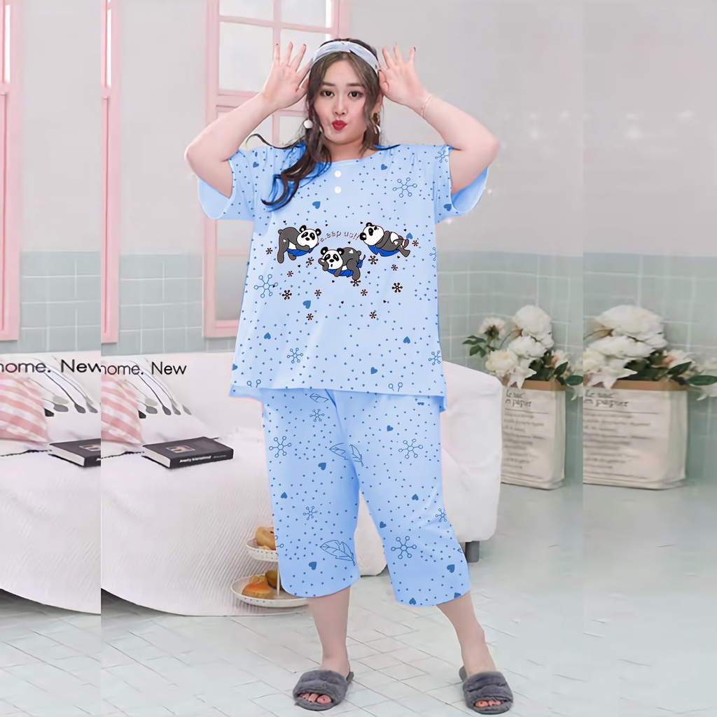 Lilipop.id  Baju Tidur Wanita Panda 3/4 Jumbo Celana Pendek XXXL Baby Doll Bahan Kaos