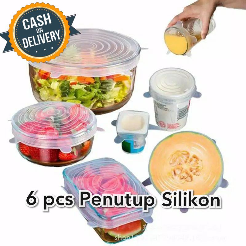 Penutup Makanan Anti Tumpah Elastis Food Cover Silikon 6 in 1