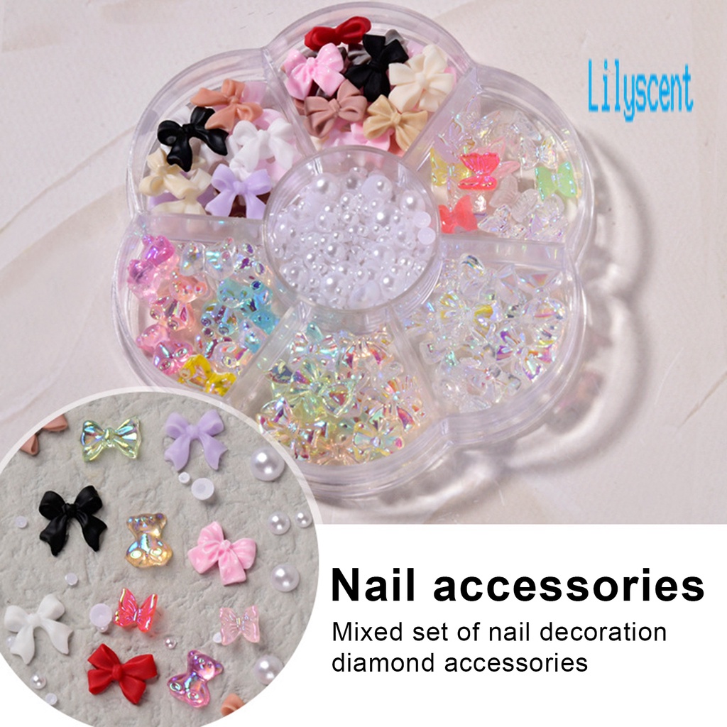 Lily 1 Kotak Manik-Manik Mutiara Imitasi Bentuk Pita / Beruang Untuk Dekorasi Nail Art DIY