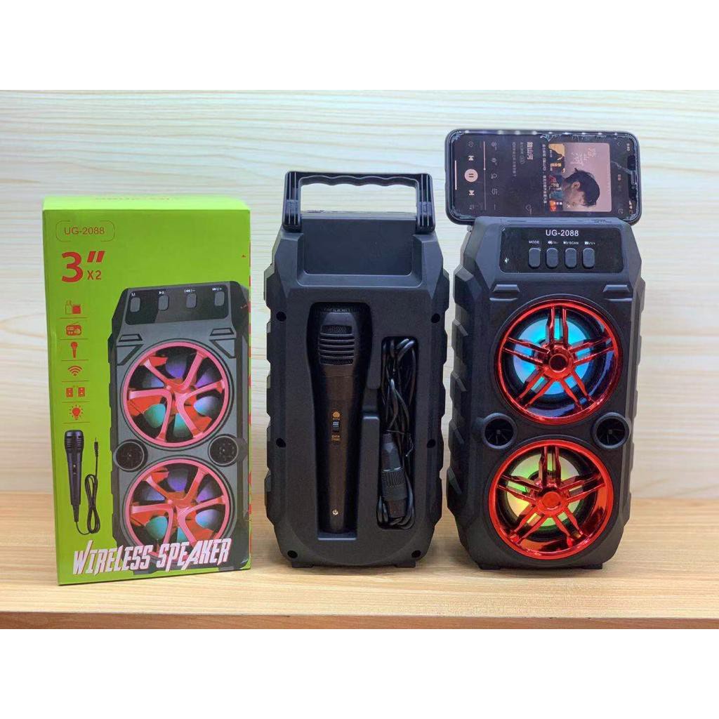 PAKET speaker super bass Bluetooth Fleco F UG 2088 speaker terbaru dan cangih + MIC KARAOKE PROMO