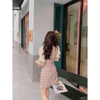 Ms kasual rok sifon gaun kotak kotak lengan pendek Ms kasual rok sifon gaun kotak kotak lengan pendek