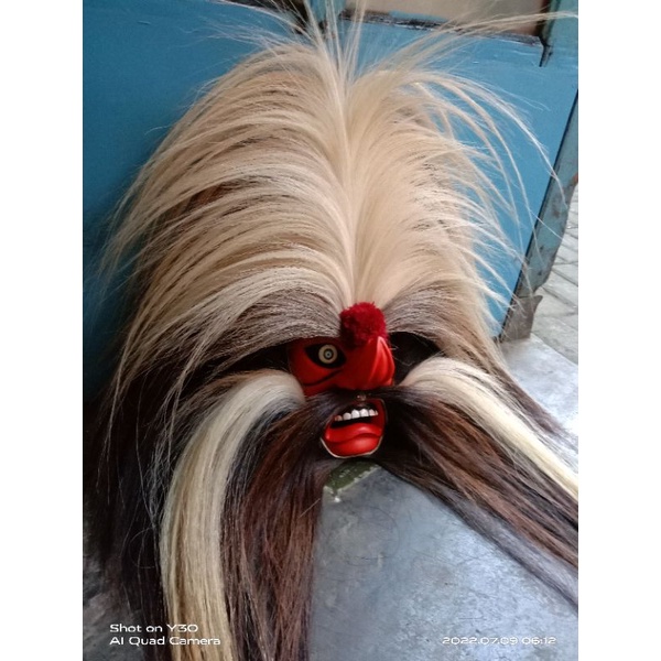 topeng ganongan full rambut kuda original jambul putih