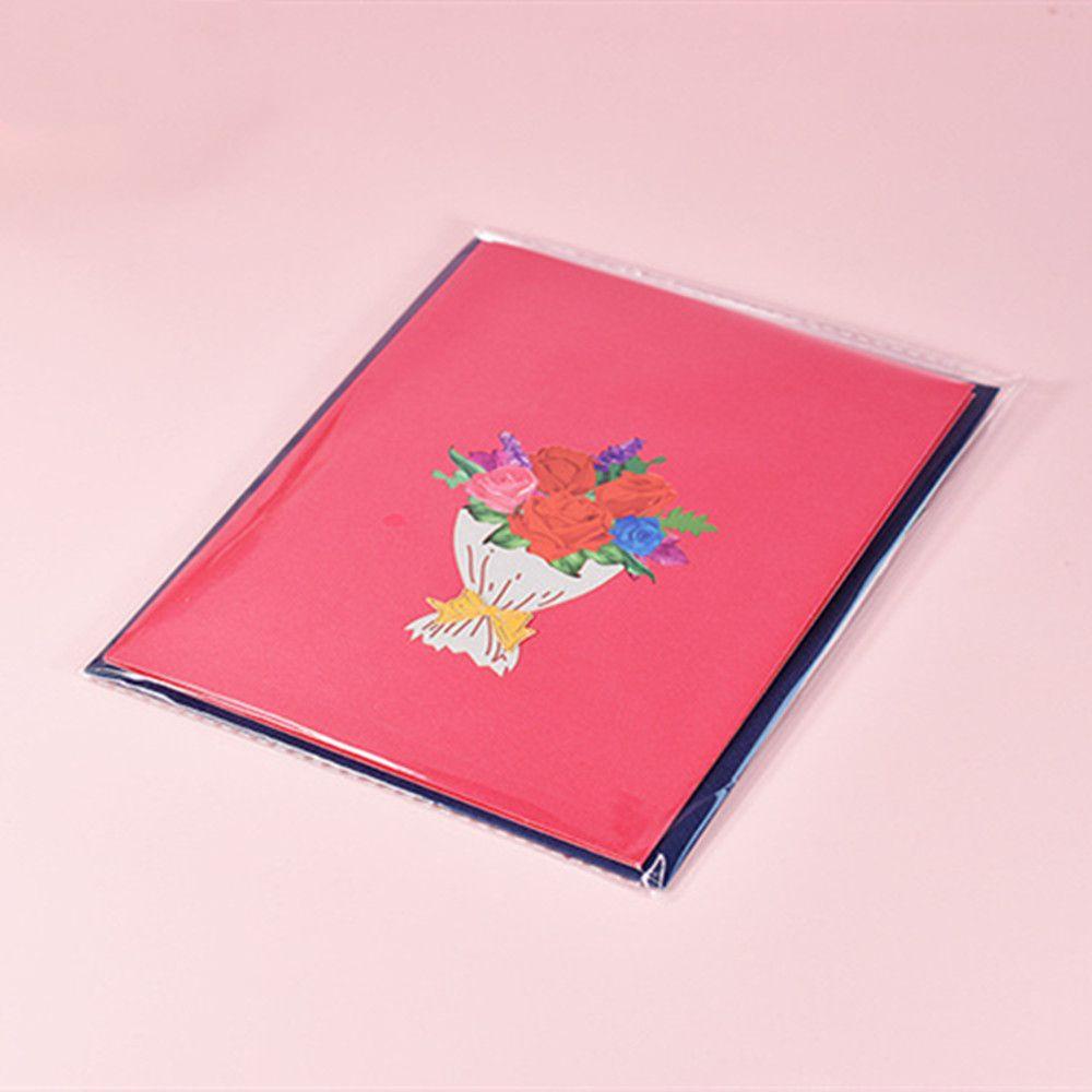 R-flower Mother's Day Greeting card Patung Kertas Undangan Buket Mawar Bunga Kartu Berkat Dengan Amplop Greeting Gift card