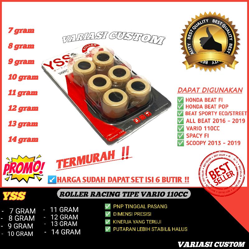 ROLLER ROLER ( VK ) BEAT FI BEAT ESP BEAT STREET SCOOPY FI ESP VARIO 110 SPACY FI 7 8 9 10 11 12 GRAM GR ORIGINAL Yss
