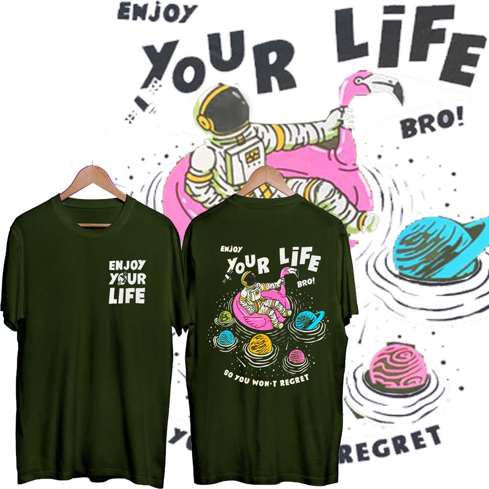 ( GRATIS ONGKIR ) KAOS ASTRONOT ENJOY YOUR LIFE BRO HITAM M L XL / KAOS PRIA / BAJU DISTRO / KAOS MU