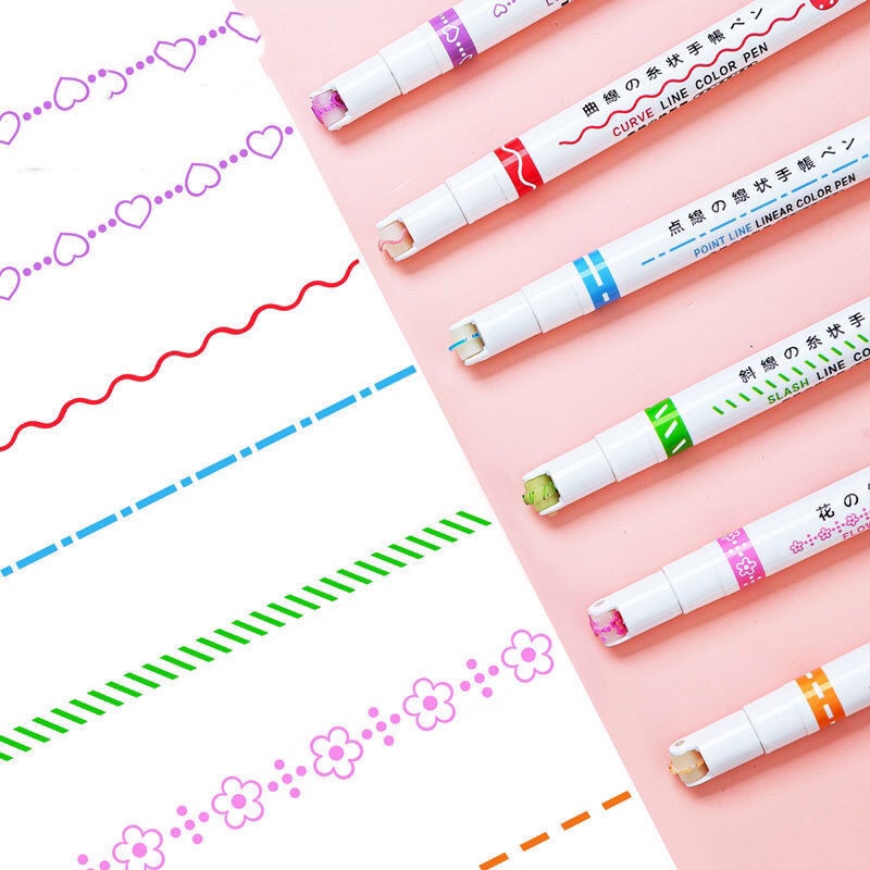 6pcs Pen Highlighter Bentuk Garis Multi Warna Untuk Stationery