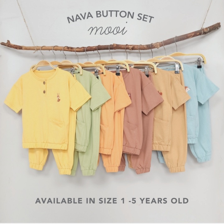MOOI Nava Button Set 1-5 Tahun Setelan Atasan Pendek Celana Panjang Anak CBKS
